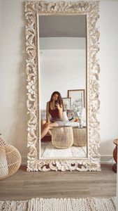 Ornate Shabby Chic Wooden <b>Wall</b> <b>Mirror</b> <b>Rectangular</b> Handmade Decorative Frame Floral Scroll Carving Home Use - Product Image 5