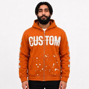 Sudadera con capucha de algodón 100% personalizada para hombre, de invierno, de peso pesado, bordada, de forro polar, estilo urbano, con cremallera metálica, para compradores estadounidenses. - Product Image 1