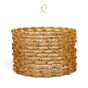 Ensemble de bracelets en verre goutte de pluie de Kasmir, or champagne, coupe cristal, pour femmes, collection de bijoux traditionnels indiens pour mariage. - Product Image 3
