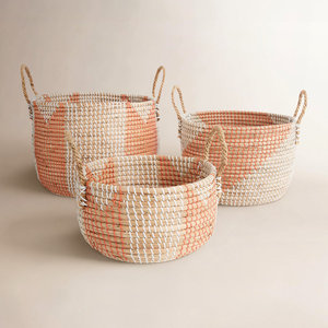 Panier de rangement en jonc de mer tressé à la main, organisateur rond avec poignées, panier à linge tissé, durable, fournisseur OEM en gros, B2B, en vrac - Product Image 1