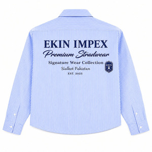 Customized <b>Flannel</b> Dress Shirt Screen Print Street Style Blue <b>White</b> Button Men Letter Pattern Boxy Fit Long Sleeve Anti-Wrinkle - Product Image 2