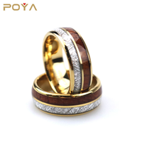 Bagues de couple en carbure de tungstène doré avec incrustation de bois et de météorite, alliances bombées pour hommes et femmes, bijoux naturels en gros