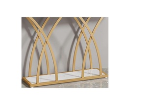 Mesa Consola Moderna Aurora de Mármol Blanco con Base Arqueada Dorada Entrelazada - Product Image 3