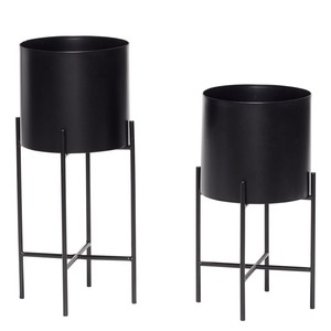 Maceta de Metal Nórdica con Soporte Alto, Juego de Macetas Negras Mate, Soporte Decorativo para Plantas de Interior, Decoración de Jardín - Product Image 1