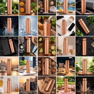 Botella de Cobre Hecha a Mano Ayurvédica, Diseño Clásico, Capacidad de 1 Litro, Acabado Martillado, Tapa de Empuje y Tracción, a Prueba de Fugas, Apta para Lavavajillas - Product Image 4