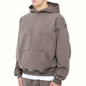 Sweat à capuche oversize en coton délavé pour homme, couleur unie, coupe décontractée, en molleton bouclette, idéal pour l'automne - Product Image 2