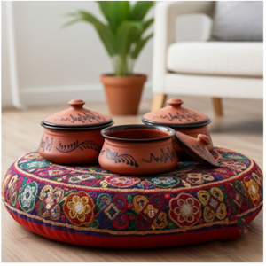 Ollas y tapas de barro terracota pintadas a mano SwamiG TradeX, resistentes al calor, antiadherentes y ecológicas (vajilla decorativa) - Product Image 3