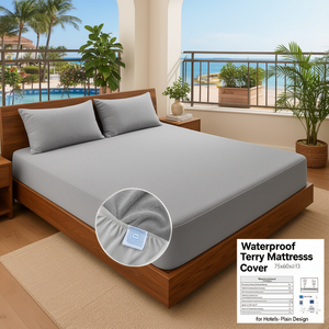 Waterproof Terry Mattress Cover 75x60x13 Inch for Hotels-Plain Design - Product Image 3