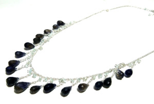 KGN SILVER JEWELLERY HOUSE Collier bohème en argent sterling 925 avec perles et pierre précieuse naturelle Iolite en forme de goutte, évalué par un tiers, cadeau - Product Image 2