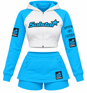 <b>Women</b>’s Custom Crop Hoodie Skirt <b>Shorts</b> Set 3 Piece Sportswear Tracksuit Set Custom Logo Casual Athletic Clothing - Product Image 1