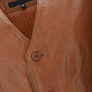 Men's <b>Brown</b> Genuine Leather V-neck <b>Vest</b> Casual Outerwear With Front Pocket Belt Closure - Product Image 4