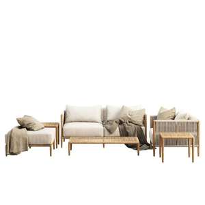 Sillón de Exterior Moderno y Duradero de Estilo Escandinavo con Estructura de Madera de Teca y Tejido de Ratán, Resistente a la Intemperie, Muebles de Jardín para Patio - Product Image 2