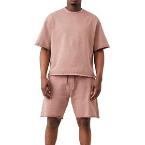 Ensemble tendance homme : T-shirt à manches courtes et short, 2 pièces, col rond, couleur rose délavée, confortable pour l'été - Product Image 2