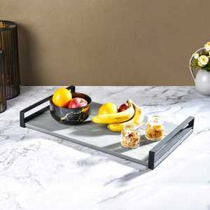 Plateau de service en bois avec poignée en métal antidérapante, gadgets de cuisine, plateau de présentation alimentaire, vaisselle en bois de qualité supérieure, plateaux de service alimentaire - Product Image 5