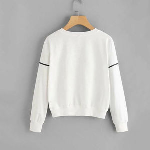 Womens <b>White</b> with Black Stripe Detail Crewneck <b>Long</b> <b>Sleeve</b> Sweatshirt OEM ODM Wholesale Apparel - Product Image 2