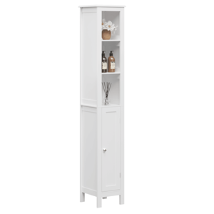 Mobiletto da Bagno Moderno Autoportante Alto 170 cm con 1 Anta, Ripiani Regolabili in MDF, Antiribaltamento, Scomparti Aperti, per Casa e Palestra - Product Image 6