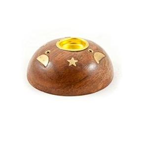 Porta Incienso Artesanal de Latón y Madera para el Hogar, Uso Festivo y de Aromaterapia, Bandeja Porta Incienso con Acabado Redondeado y Brillante - Product Image 3