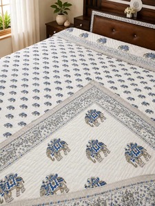 Elephant Print Jaipuri Cotton Razai Hand Block Printed <b>Double</b> <b>Bed</b> Breathable Quilt Boho <b>Bedding</b> All-Season Machine Washable - Product Image 6