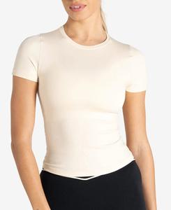 <b>High</b> Quality Women's Crew Neck Compression Fitness Yoga Shirt Breathable Seamless Skinny Fit Solid Light <b>Pink</b> Color - Product Image 1