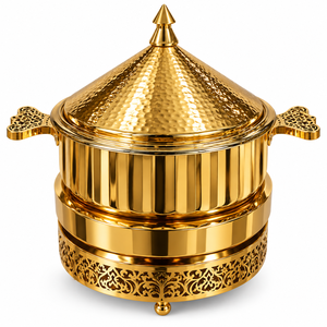Qavendra Royal Design Plat à réchaud en acier inoxydable plaqué or martelé avec support en filigrane orné, finition miroir, durable et éco-responsable - Product Image 1