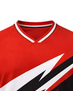 T-shirt de sport personnalisé pour homme, rouge et noir, manches courtes, col en V, respirant, séchage rapide, entraînement athlétique, course à pied, jersey de sport - Product Image 5