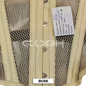 Corset respirant beige en maille et cuir, avec baleines en acier sous la poitrine, pour le modelage de la taille - Product Image 2