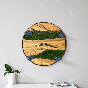 Forest Decor Moss Art Wood Grain Wall <b>Clock</b> Rustic Style Nature Inspired Green Moss Wooden <b>Clock</b> Botanical Decor Eco Friendly - Product Image 4
