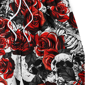 Shorts pour hommes personnalisés à imprimé rose et crâne, motif gothique squelette floral intégral, avec cordon de serrage, décontractés, pour l'été et la plage - Product Image 3