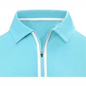 Men's Light <b>Blue</b> Solid Color Knitted Zipper <b>Polo</b> <b>Shirt</b> Casual Style - Product Image 2
