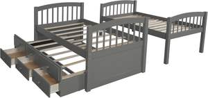Lit superposé traditionnel en bois massif avec lit gigogne et 3 tiroirs Rails de sécurité gris pour chambres d'invités pour enfants - Product Image 5