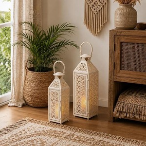 Ensemble de 2 lanternes décoratives noires, lanternes à bougies en métal pour événements intérieurs et extérieurs, fêtes et mariages, lanterne suspendue vintage - Product Image 5