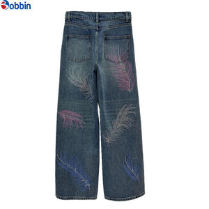 Jeans décontractés pour femmes, taille haute, imprimés, coupe large, en denim premium, avec détails diamant, amples et respirants - Product Image 2