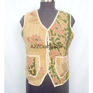 100% Cotton Breathable Printed <b>Kantha</b> Waistcoat for Women Handmade Unique Spring Summer Autumn Winter Sleeveless Vest Patchwork - Product Image 5