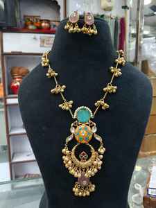 Kashmiri <b>Indian</b> Long Necklace <b>Jewelry</b> <b>Set</b> Gold Plated For Girls Women Party Wear - Product Image 6
