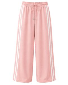Pantalon de jogging rose pâle à jambes larges avec bandes latérales blanches pour femme, coupe décontractée, taille élastique, style streetwear - Product Image 1