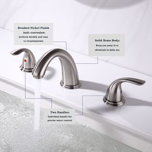 Rubinetto Moderno a 3 Fori per Lavabo, Finitura Nichel Spazzolato, Design a Cascata - Product Image 6