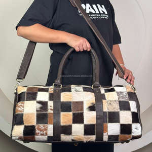 Venta al por mayor al aire libre de pelo de vaca en Patchwork de cuero equipaje bolsa de viaje traje de negocios estilo bolsa de viaje de lona de lujo - Product Image 5