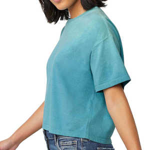 T-shirt de sport ample et court en coton 100 % pour femmes, avec épaules tombantes, personnalisable, par le fabricant - Product Image 4