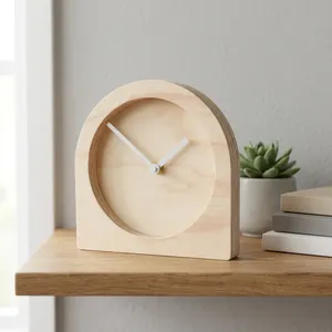 Horloge de bureau en bois minimaliste, design géométrique, mouvement mécanique, finition naturelle, sonnerie horaire, occasion de Noël - Product Image 2