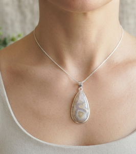 Colgante de Cabujón de Ágata Natural de Botswana en Plata de Ley 925 con Baño de Oro Rosa y Oro Amarillo, Joyería Boho Hecha a Mano, Regalo - Product Image 2