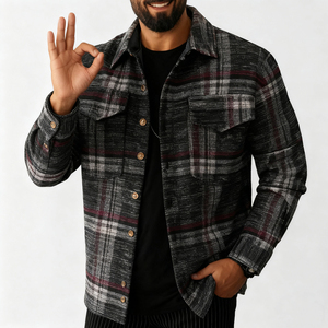 High Quality Winter <b>Mens</b> Plaid <b>Flannel</b> Streetwear Shirt <b>Jacket</b> Hooded Thermal Fleece with Front Logo - Product Image 4
