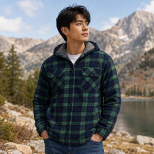 New Custom Mens Hooded Plaid Zipper <b>Jacket</b> Polyester Cotton Casual Winter Outdoor <b>Flannel</b> Style <b>Jacket</b> Custom Logo Comfortable - Product Image 6