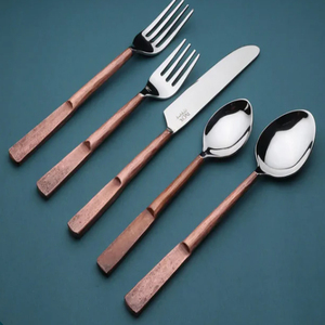 Vintage Metal Flatware Set With Gold Toned Handles High Mirror Polish stainless steel flatware set with gold plated - Product Image 2