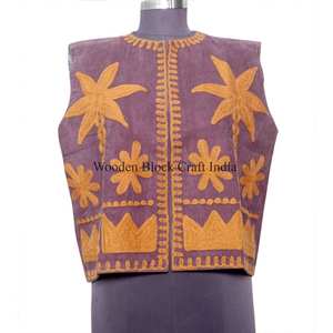 Chaleco elegante de algodón para mujer, sin mangas, para otoño e invierno, estilo bohemio, con bordado floral hecho a mano. - Product Image 2