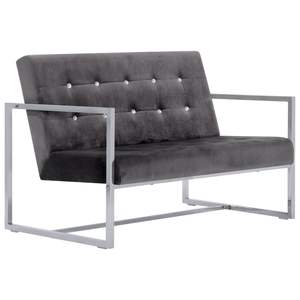 Fauteuil 2 places en velours polyester gris foncé avec structure en bois et finition chromée pour salon - Product Image 2