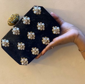 Wholesale <b>Black</b> Marbled Resin Storage <b>Bag</b> <b>Clutch</b> Crystal Bead Evening Handbag Rhinestone Bridal <b>Wedding</b> Party Purse Manufacturer - Product Image 1