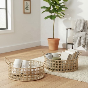 Cesta de Almacenamiento Tejida de Ratán Natural con Asas, Ovalada, Redonda, Cuadrada, Organizador de Tejido Abierto para Decoración del Hogar, Regalos y Manualidades - Product Image 2