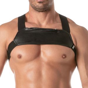 Pantalones de cuero sintético para hombre con arnés en el pecho, disfraz sexy negro de longitud completa - Product Image 3