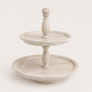 2 Tier Wooden Serving Tray Farmhouse Whitewashed Cake Stand for Kitchen Decor Distressed Wood Tiered Cupcake Holder <b>Tabletop</b> - Product Image 1