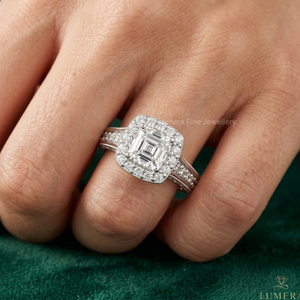 Bague de fiançailles avec halo de diamants de laboratoire taille Asscher en or blanc 9K 10K 14K 18K, certifiée IGI, bijoux de mariage pour femmes - Product Image 5